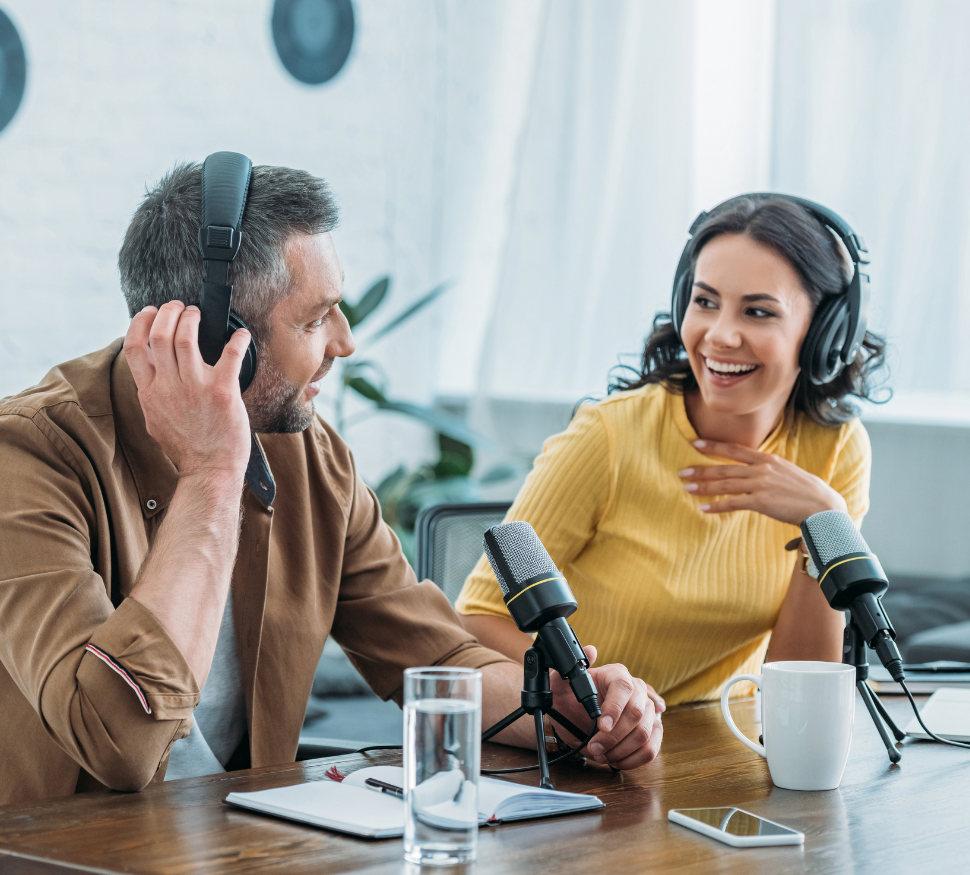 Two experts recording podcasts in studio to grow business